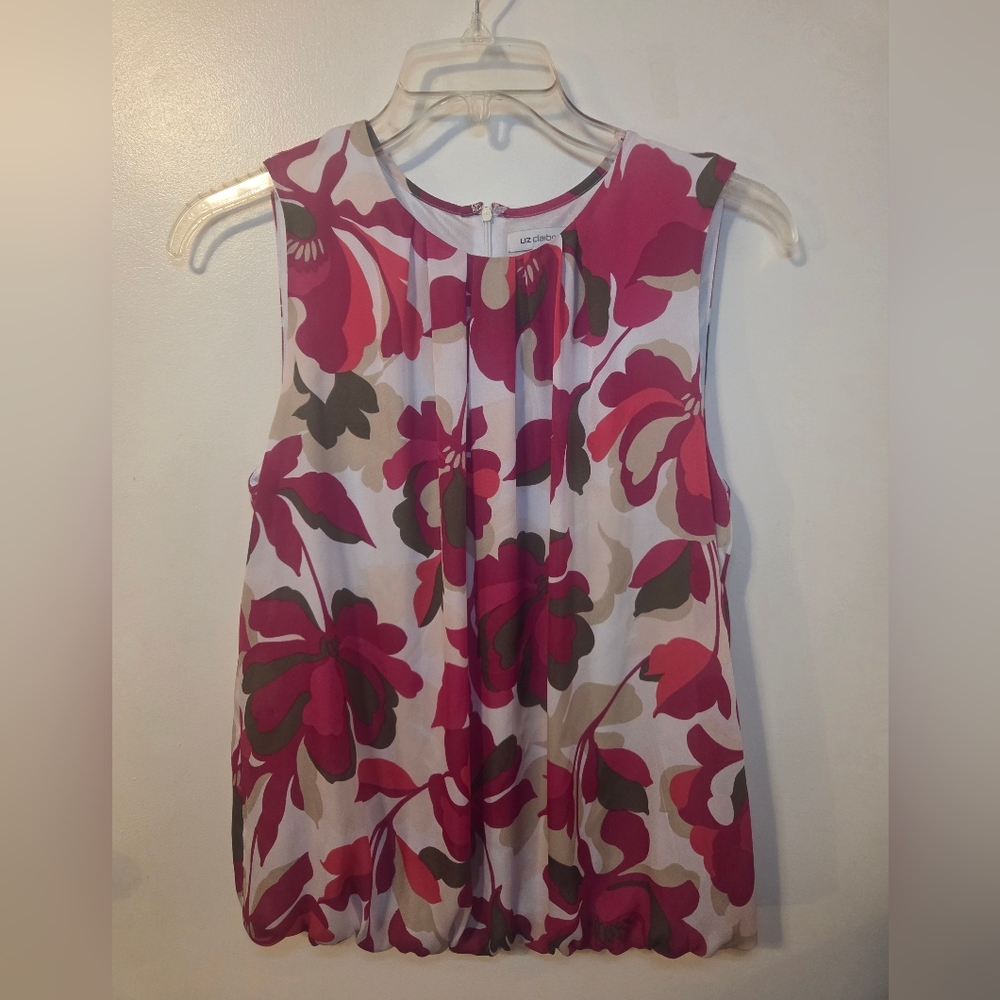 Liz Claiborne Magenta, Beige and Green Floral Patterned Top